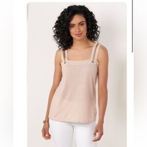 Soft Surroundings Sun Seeker Rope Linen Blend Tan Cream Stripe Tank Top